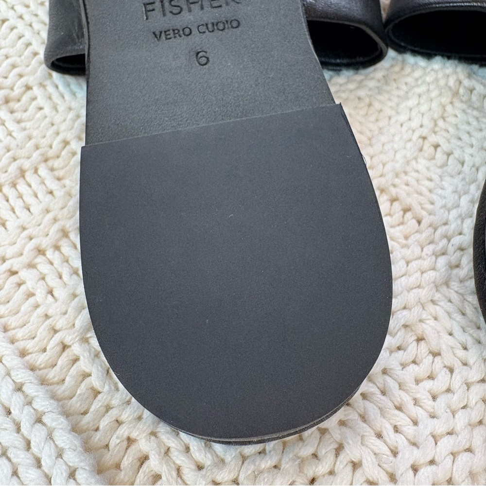 Eileen Fisher Black Leather Thong Edge Sandals Like New Size 6 Minimalist - Picture 7 of 8